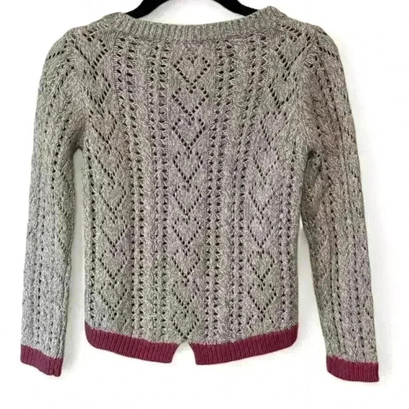 Maggie & Zoe Girls Gray Knit Sweater Large Pink Flower Pullover - Picture 4 of 5